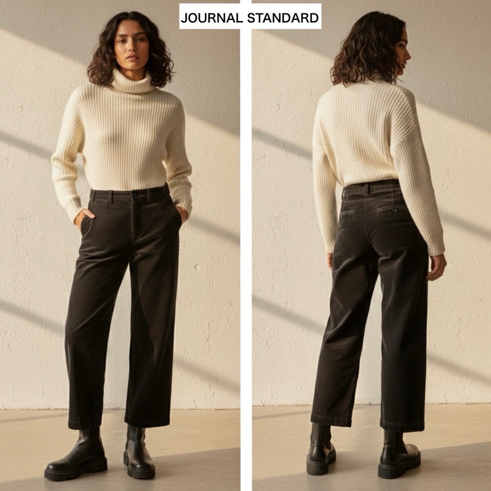 JOURNAL STANDARD Black Corduroy High Waisted Wide Leg Trousers Made in Japan 36